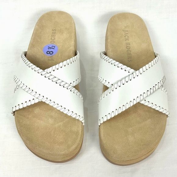 Jack Rogers White Slide Sandal Lexi 8.5 Criss-Cross Leather Padded Footbed New - Picture 1 of 12
